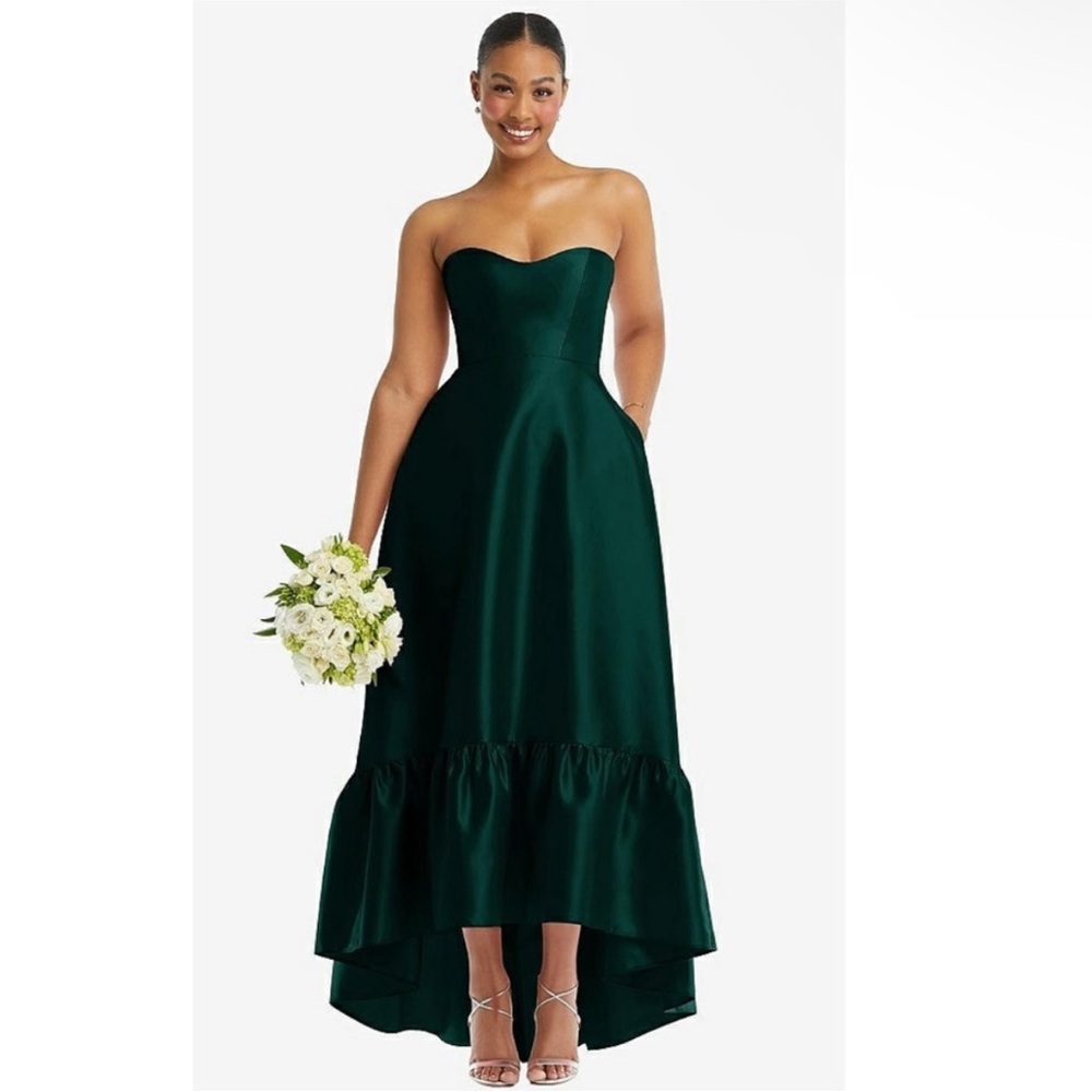 Alfred Sung D838 Strapless Evergreen High-Low Formal Dress